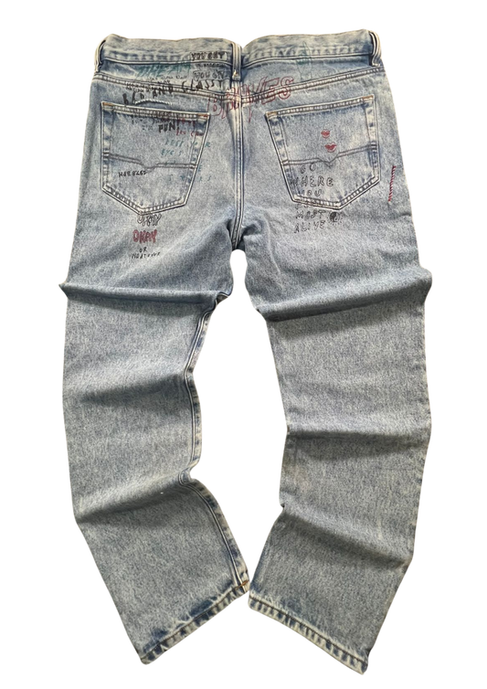 Rare Diesel Denim Jeans Printed Vintage - Maat 36/M - Baggy Fit
