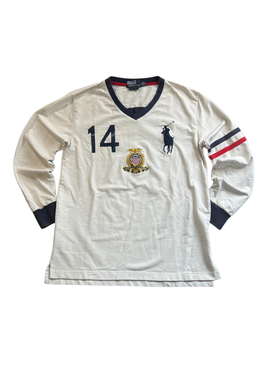 Ralph Lauren Longsleeve USA 14 White/Navy/Red - S/M