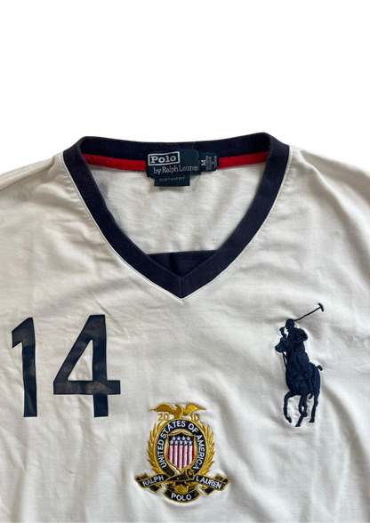 Ralph Lauren Longsleeve USA 14 White/Navy/Red - S/M