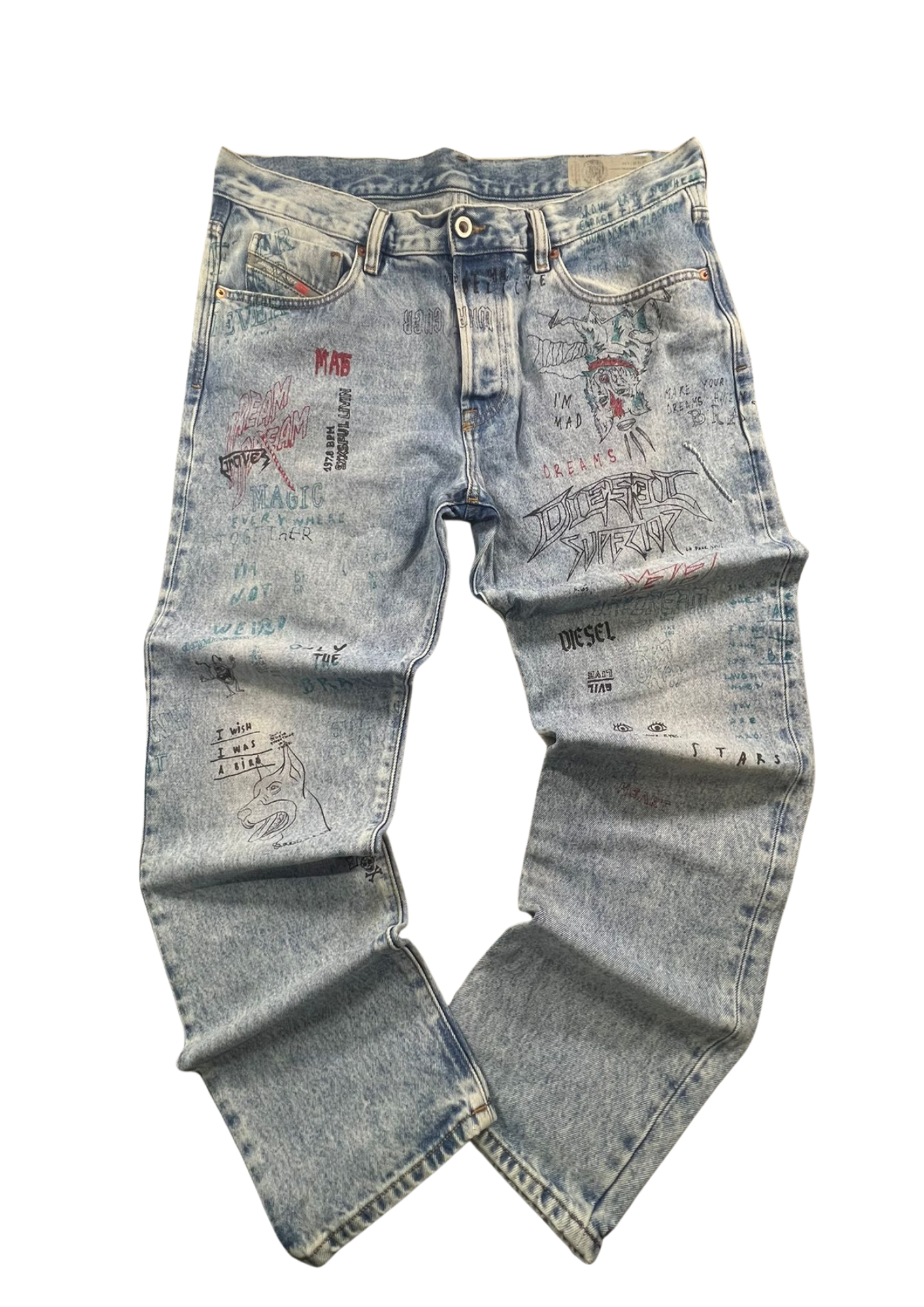 Rare Diesel Denim Jeans Printed Vintage - Maat 36/M - Baggy Fit