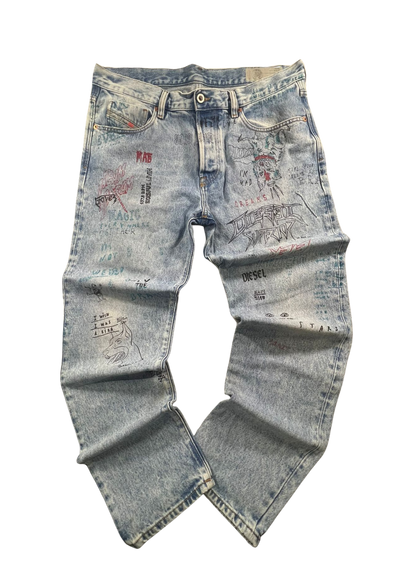 Rare Diesel Denim Jeans Printed Vintage - Maat 36/M - Baggy Fit