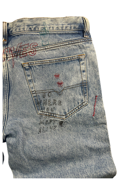 Rare Diesel Denim Jeans Printed Vintage - Maat 36/M - Baggy Fit